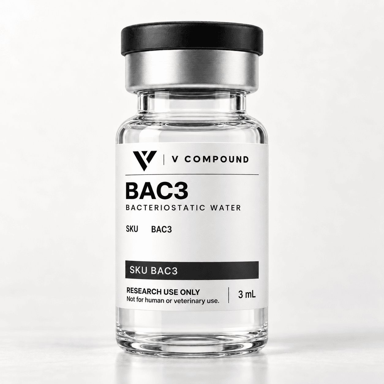 BAC3 V Compound supplied packaging mockup; corrected interim label design